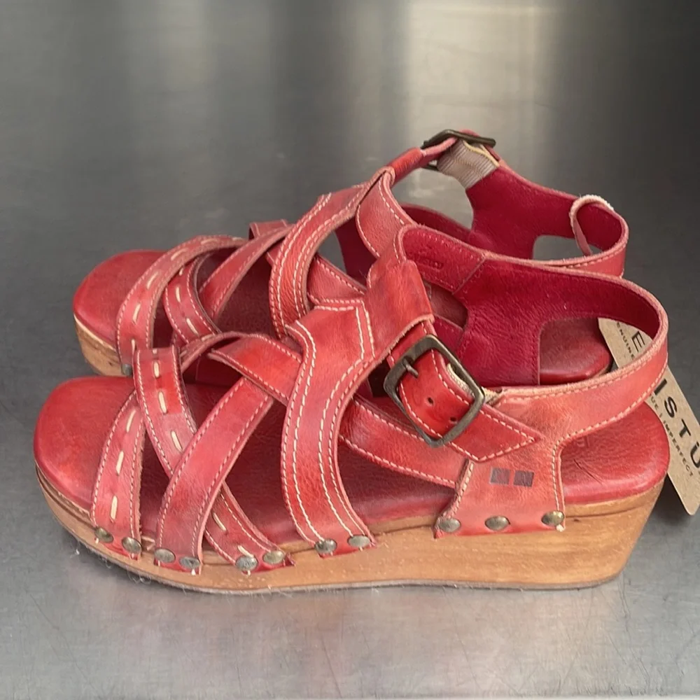 Bed Stu “Shirley” strawberry red leather platform sandals. New in original box! - Picture 5 of 7